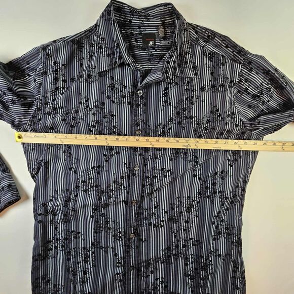 J. Ferrar Long Sleeve Button Up Shirt Mens Sz XL (17.5) Gray Flowers 100% Cotton - Picture 4 of 9